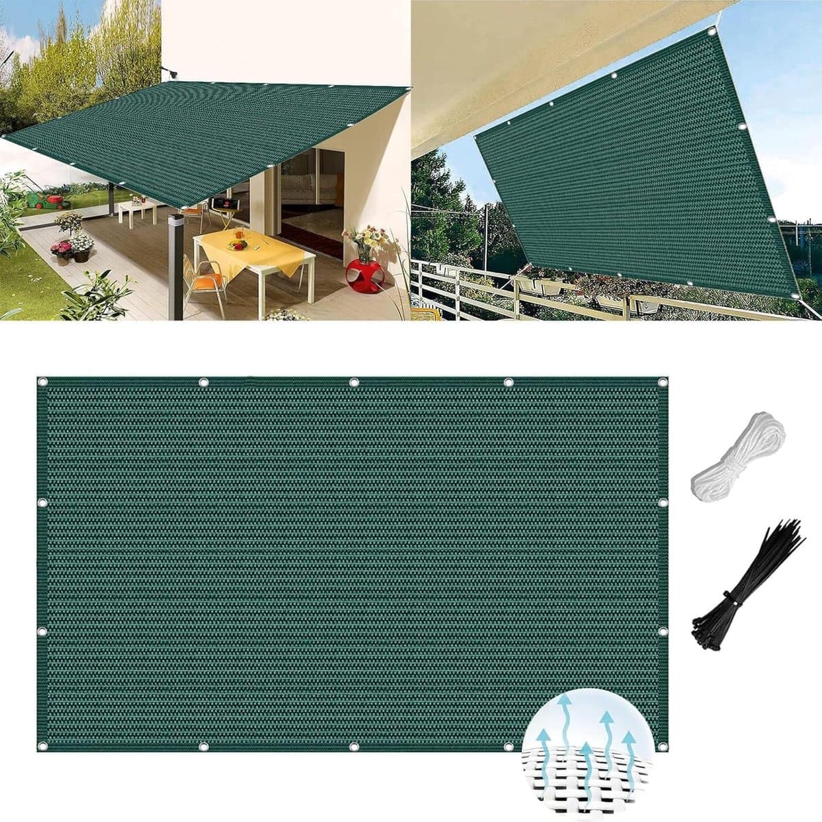 Schaduwzeil - Zonnedoek Luifel - Buitenruimte Creëren - Ademend Materiaal - 1.7 x 1.8 m - Donkergroen