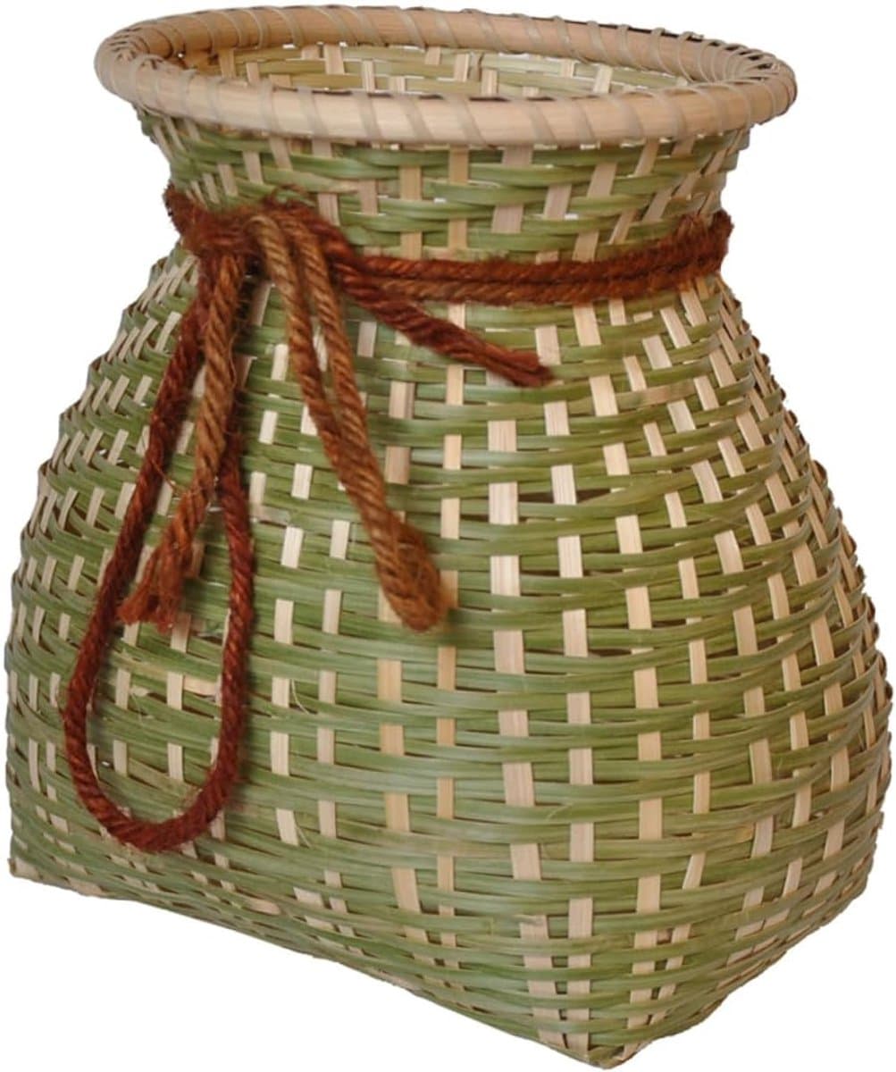 Bamboe mand - Opbergmand Geweven - Bloemen Decoratie - Handgeweven Natuurlijk - 1 Stuk - Olijfgroen