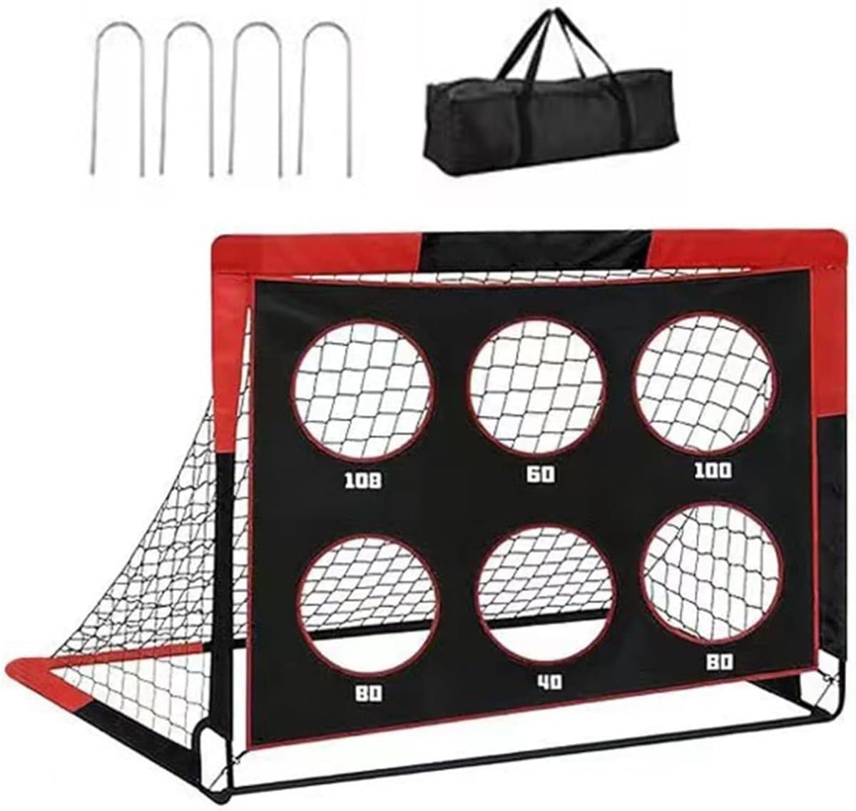 Voetbaldoel Opvouwbaar - Trainingsdoel Kinderen - Voetbalvaardigheden Trainen - Afneembaar Doelpaneel - 122 x 91 cm - Zwart Rood
