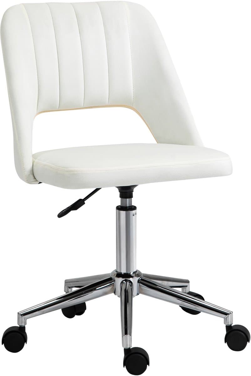 Bureaustoel - Ergonomische Draaistoel Zonder Armleuningen - Hoogteverstelbaar Met Wielen - Voor Woonkamer En Bureau - Polyester Beige
