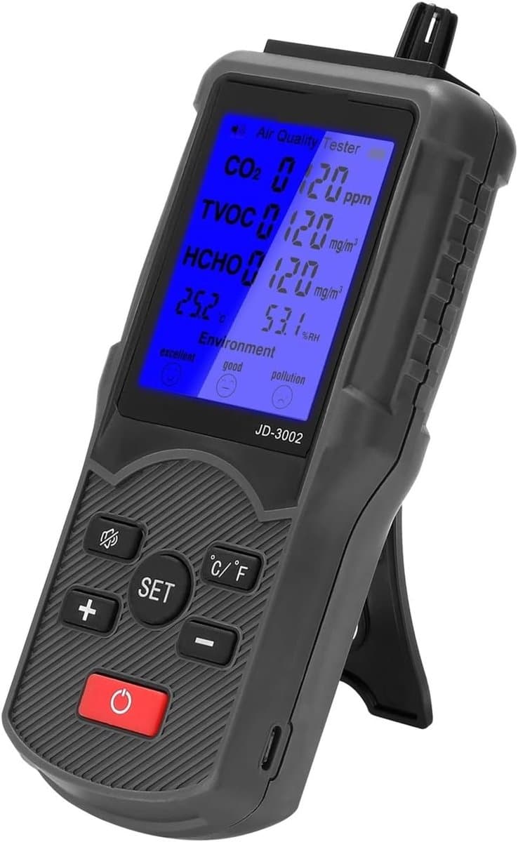 Luchtkwaliteit Monitor - CO2 Meter Tester - Binnenklimaat Meten - 8-in-1 Sensor - 176 x 73 x 29 mm - Wit