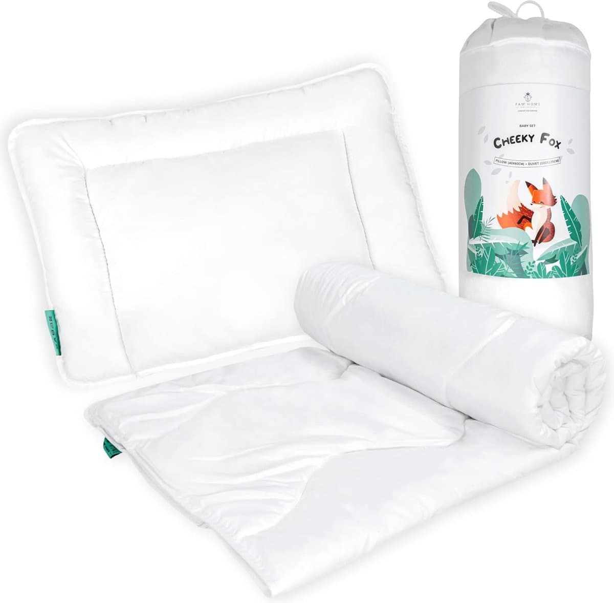 FAM' Home Cheeky Fox Baby Duvet and Pillow Set, Children's Duvet 80 x 80 and 35 x 40 cm, Pillow, Oeko-Tex Standard 100 - ShopVlot