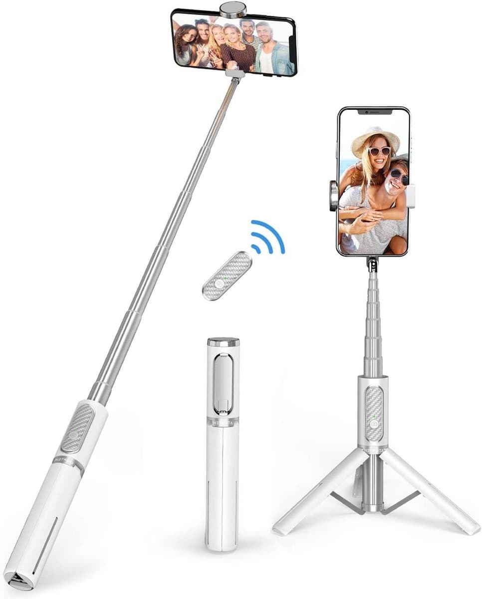 Selfie Stick Statief - Selfiestick met Afstandsbediening - Foto's Maken - Geïntegreerd Ontwerp - 795 cm - Wit