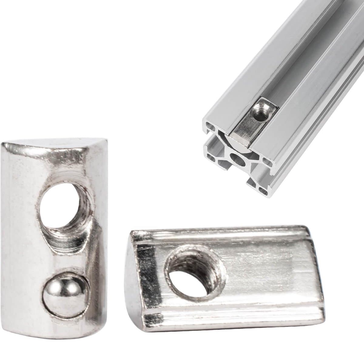 T-moeren met geleidenokken - 50 stuks - sleufbreedte 8 mm - met veerkogel - geschikt voor aluminium profielen uit de 40-serie