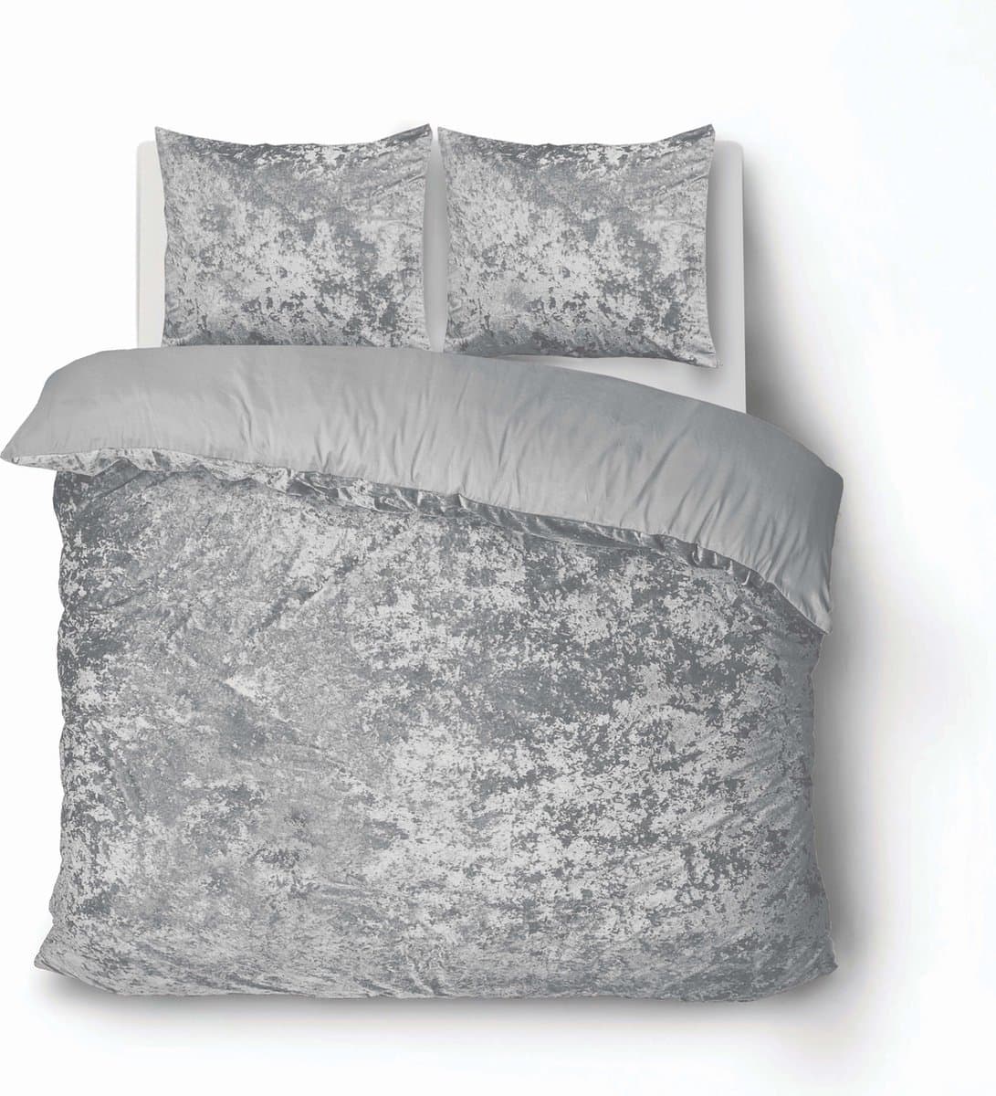 iSleep Dekbedovertrek Crushed Velvet - Tweepersoons - 200x200/220 cm - Licht Grijs