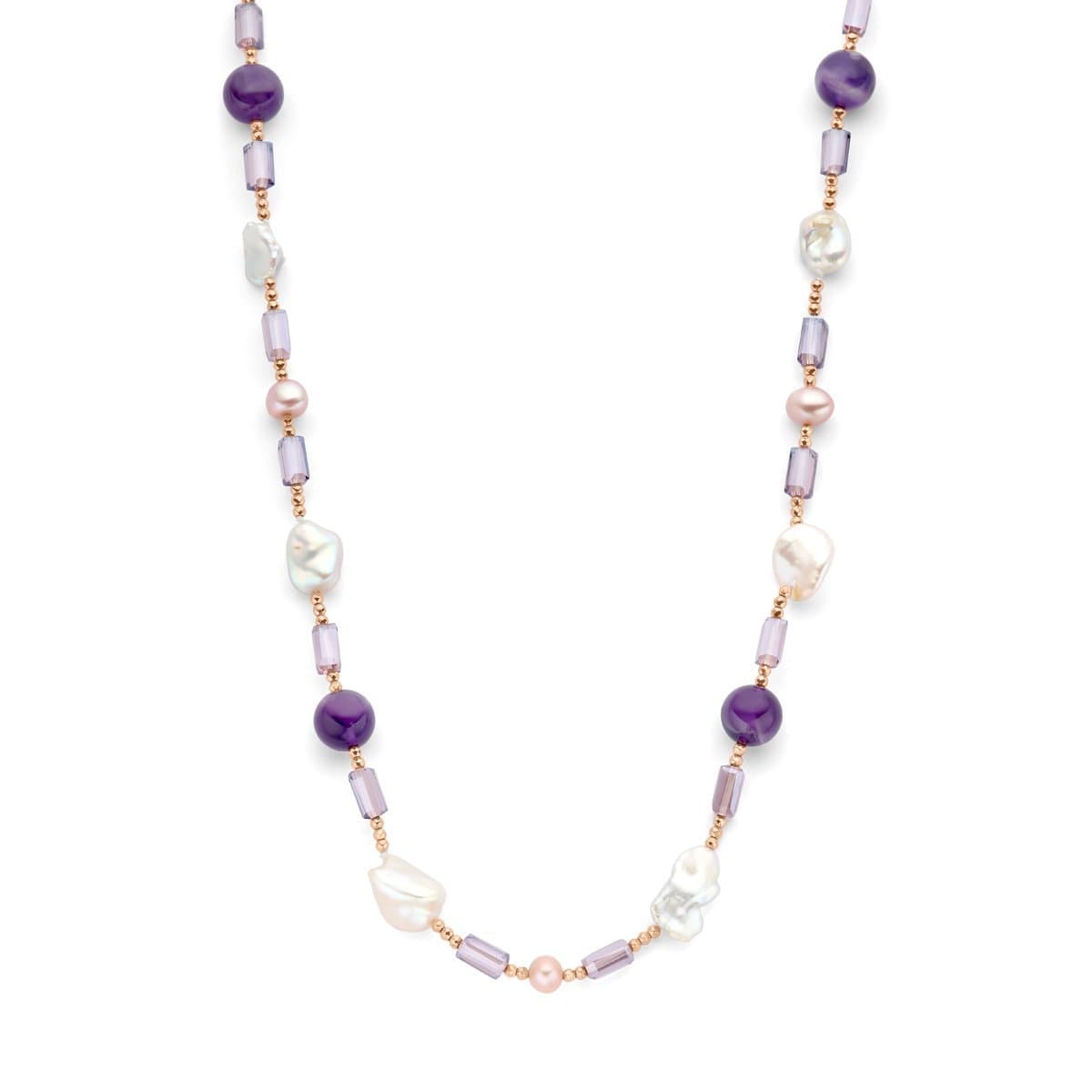 zilver verguld (ros√©) collier parel barok en natuurlijke kleurstenen 45 + 3 cm 3 micron 2401040