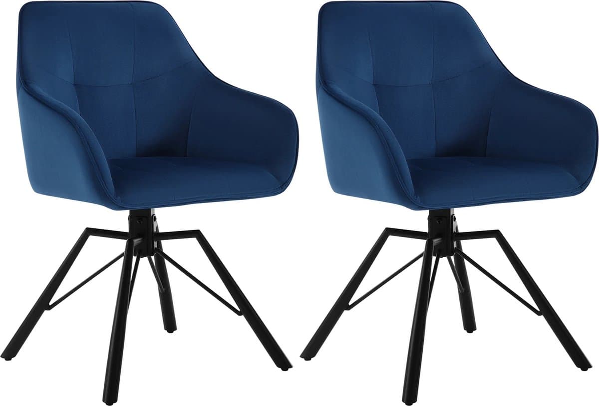 Trendique - Stoel - Eetkamerstoelen - Stoelen - Eetkamerstoel - Eetkamerstoelen draaibaar - Eetkamerstoelen set van 2 - Kleur blauw