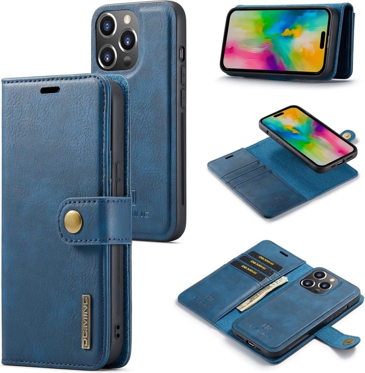 DG.MING Hoesje - Geschikt voor iPhone 16 Pro Hoesje - DG.MING 2-in-1 Book Case & Back Cover - Blauw