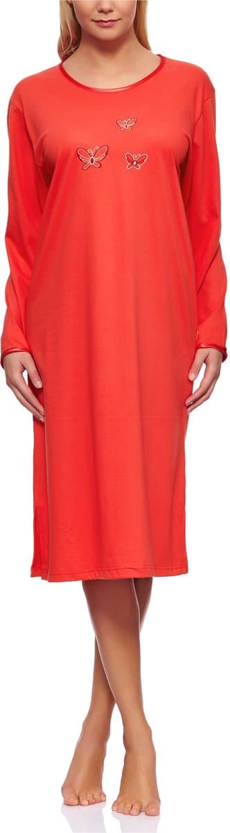 Merry Style Dames Nachtemd - Nachtjapon – Korte mouwen - Katoen – MS-DR-Malwa-ND - Koraal (Lange mouw) - S