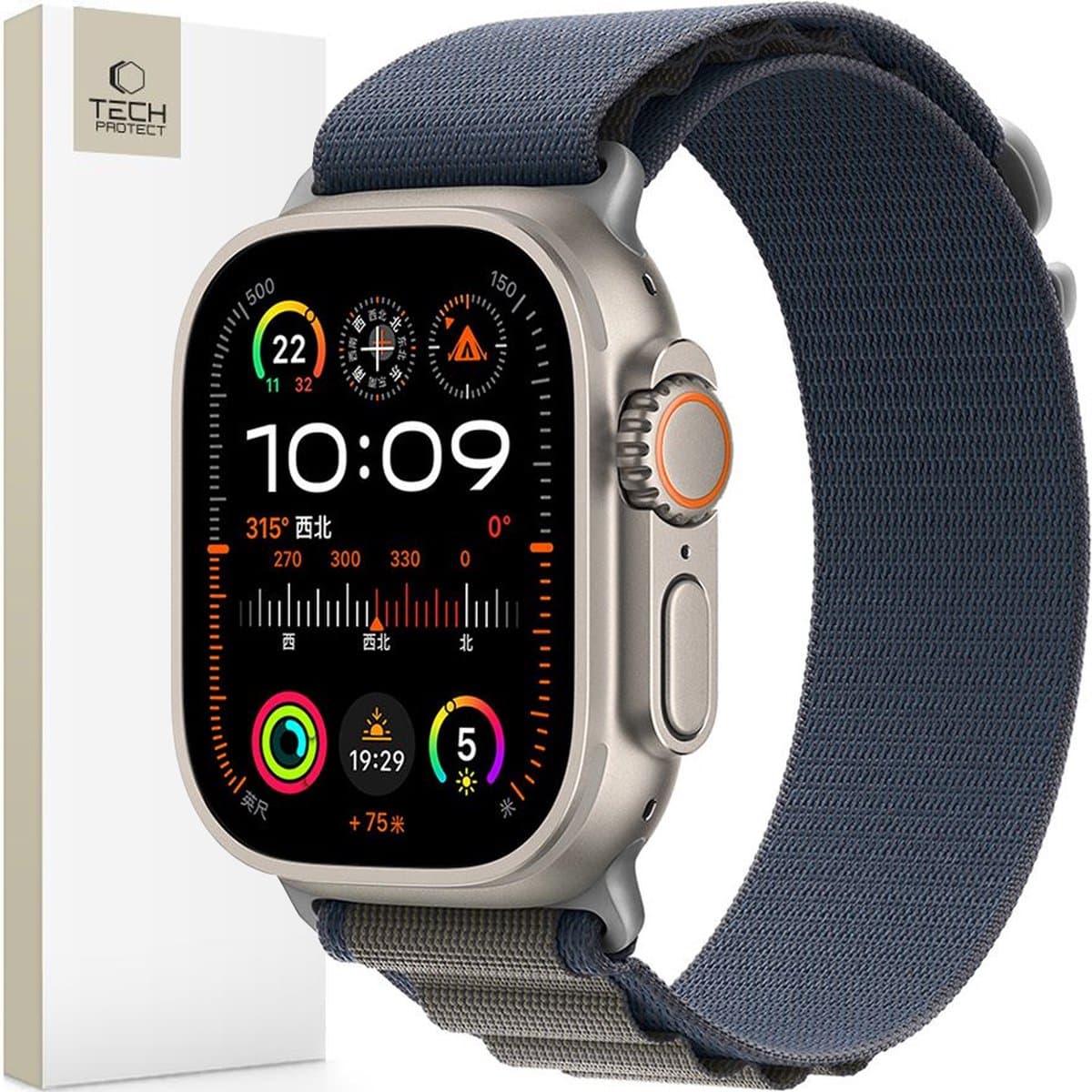 TECH-PROTECT - NYLON - PRO APPLE WATCH - 4 / 5 / 6 / 7 / 8 / 9 / SE / ULTRA - 1 / 2 - (42 / 44 / 45 / 49 - MM) - MARINE / GRIJS