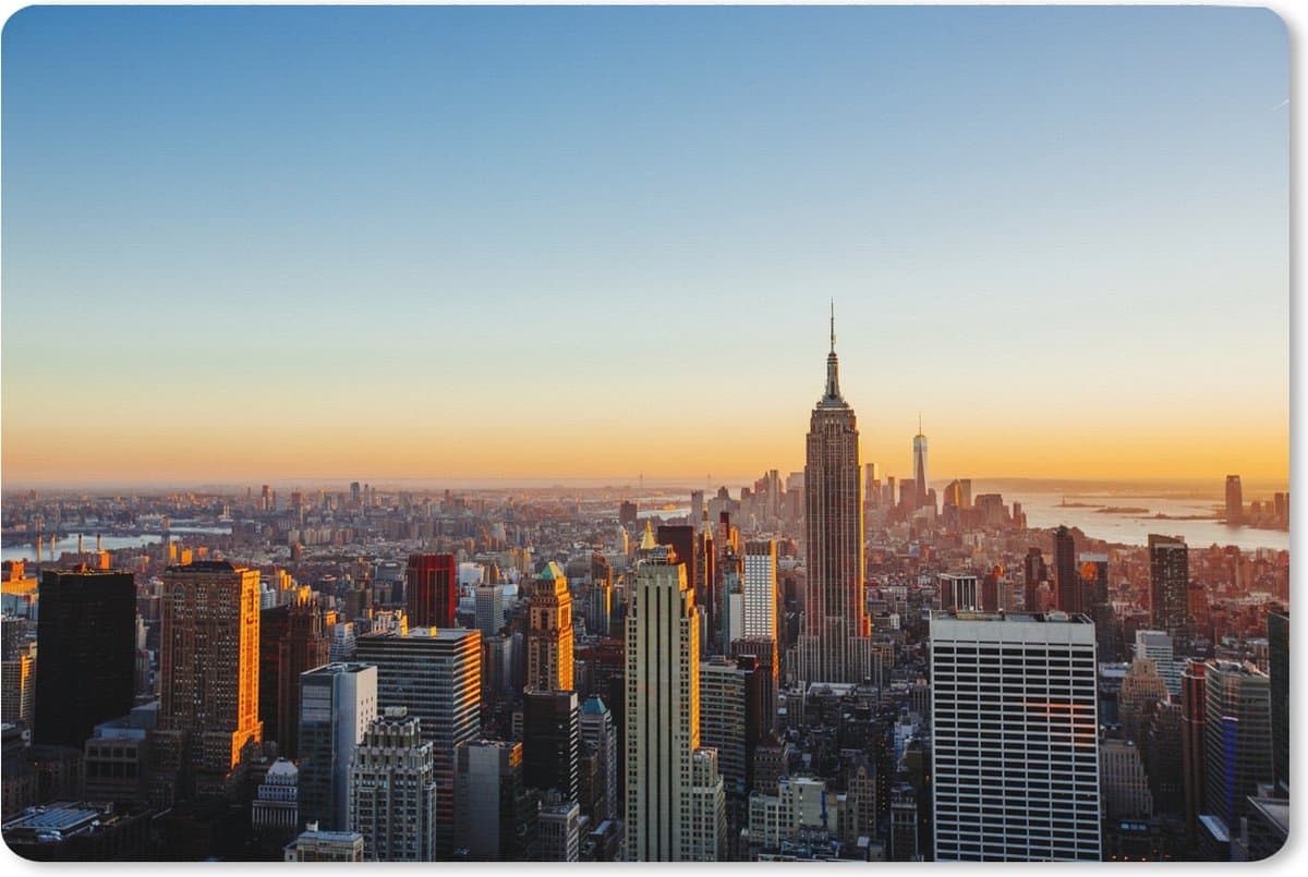 Muismat XXL 120x80 cm - Bureau onderlegger - Bureau mat New York - Skyline - Zonsondergang - Bureaumat - Gaming mousepad xl - Bureaulegger groot - Computer deskmat