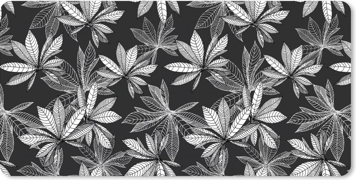 Muismat XXL 80x40 cm - Bureau onderlegger - Bureau mat Zwart - Wit - Patronen - Bladeren - Natuur - Bureaumat - Gaming mousepad xl - Bureaulegger groot - Computer deskmat