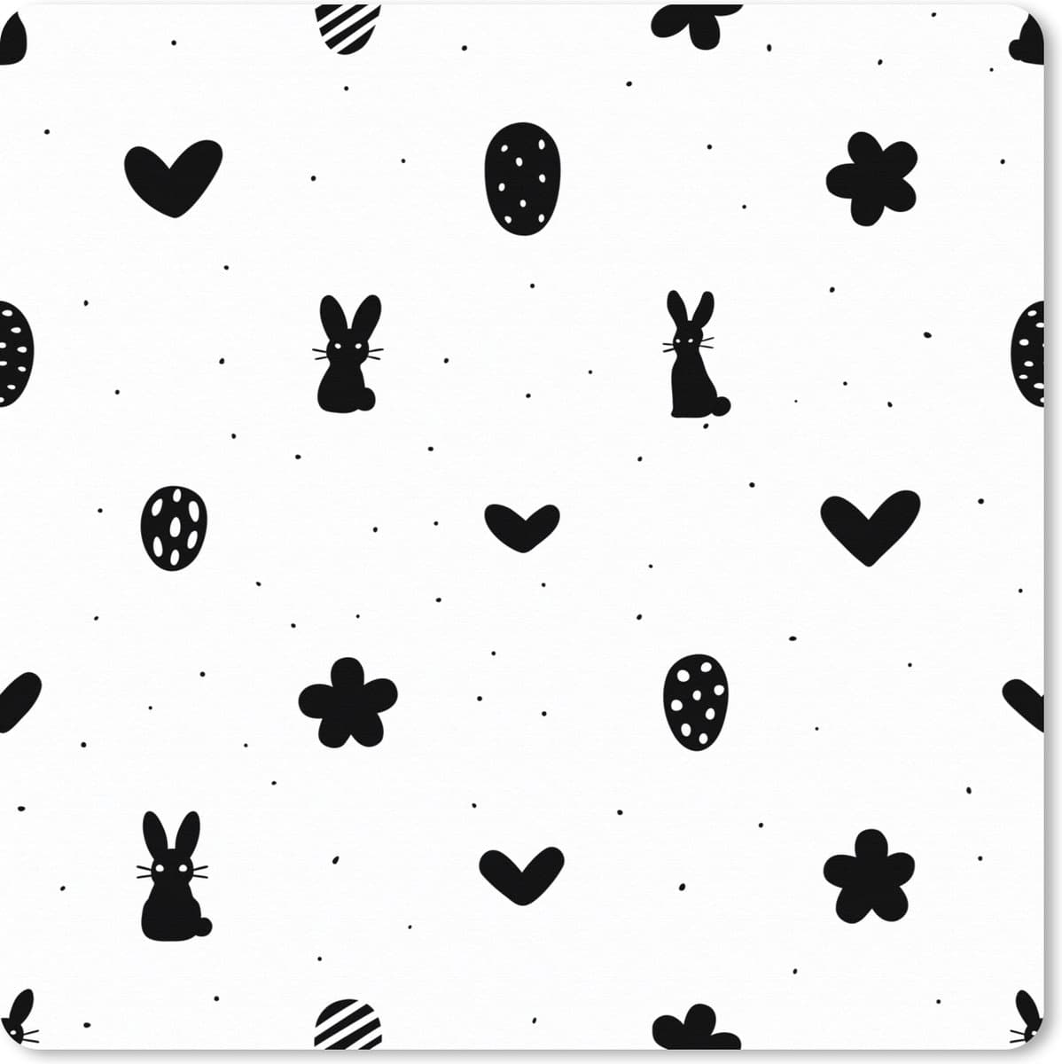 Muismat XXL 40x40 cm - Bureau onderlegger - Bureau mat Pasen - Patroon - Zwart - Wit - Bureaumat - Gaming mousepad xl - Bureaulegger groot - Computer deskmat