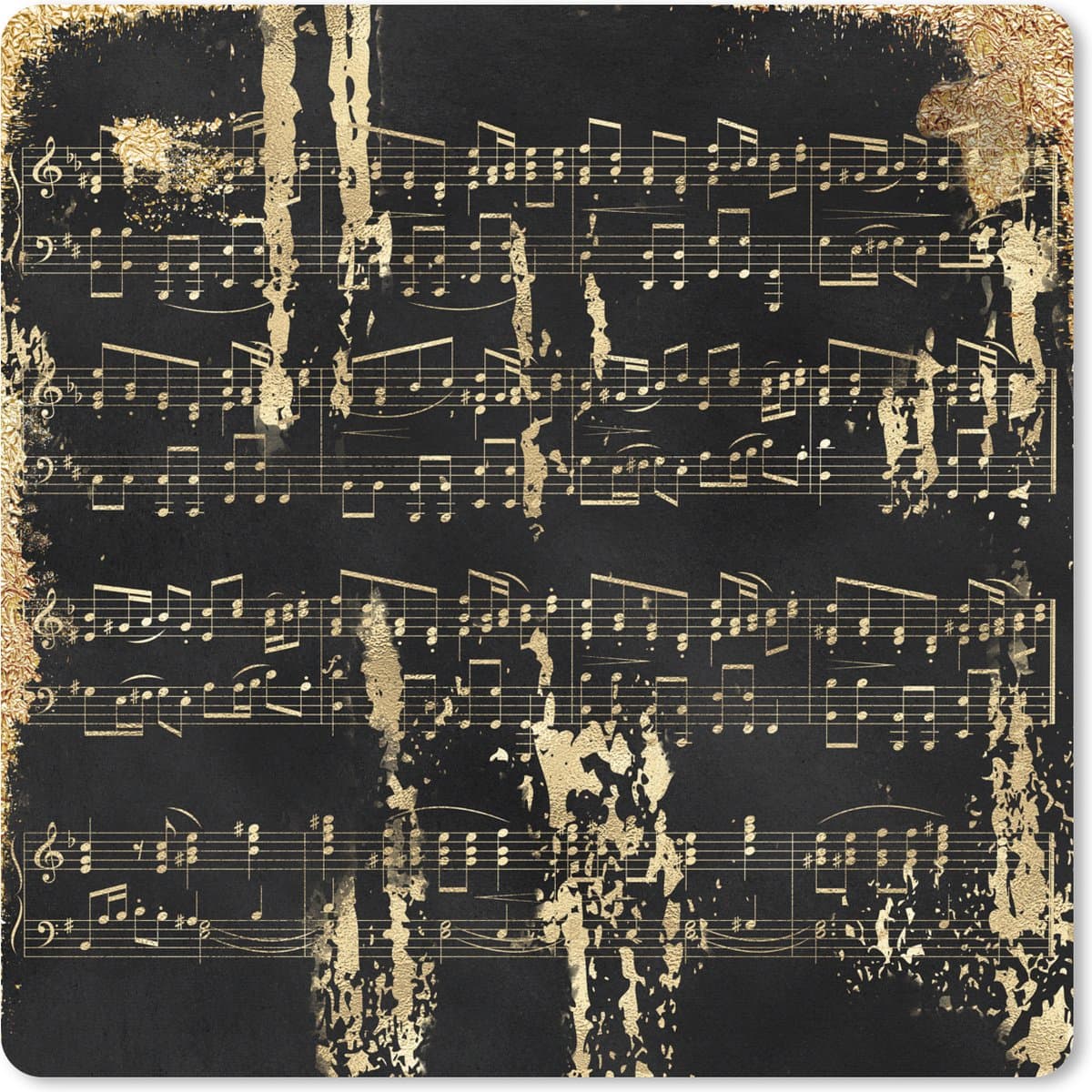 Muismat XXL 50x50 cm - Bureau onderlegger - Bureau mat Muziek - Goud - Zwart - Bureaumat - Gaming mousepad xl - Bureaulegger groot - Computer deskmat