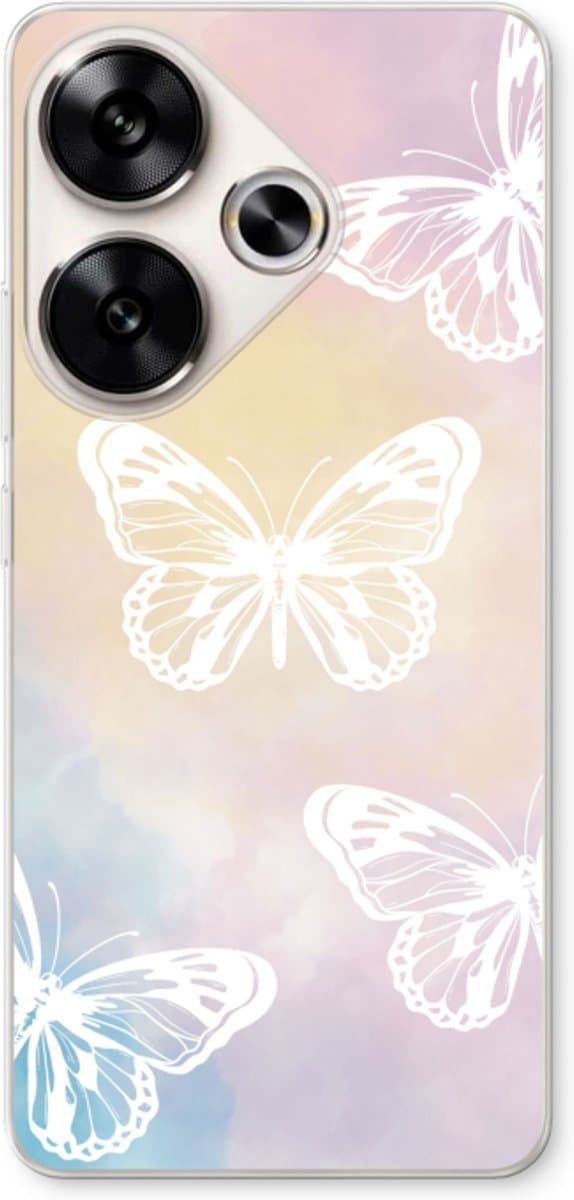 Case Company® - Hoesje geschikt voor Xiaomi Redmi Turbo 3 hoesje - White butterfly - Soft Cover Telefoonhoesje - Bescherming aan alle Kanten en Schermrand