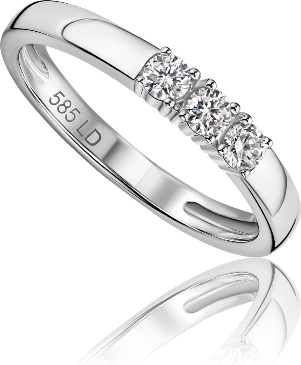 Miore Pure Ring - Gemaakt van 14 Karaat Witgoud - Met Diamanten - Handgemaakte Sieraden - Elegant - Elegante Dames Sieraden - Maat 52