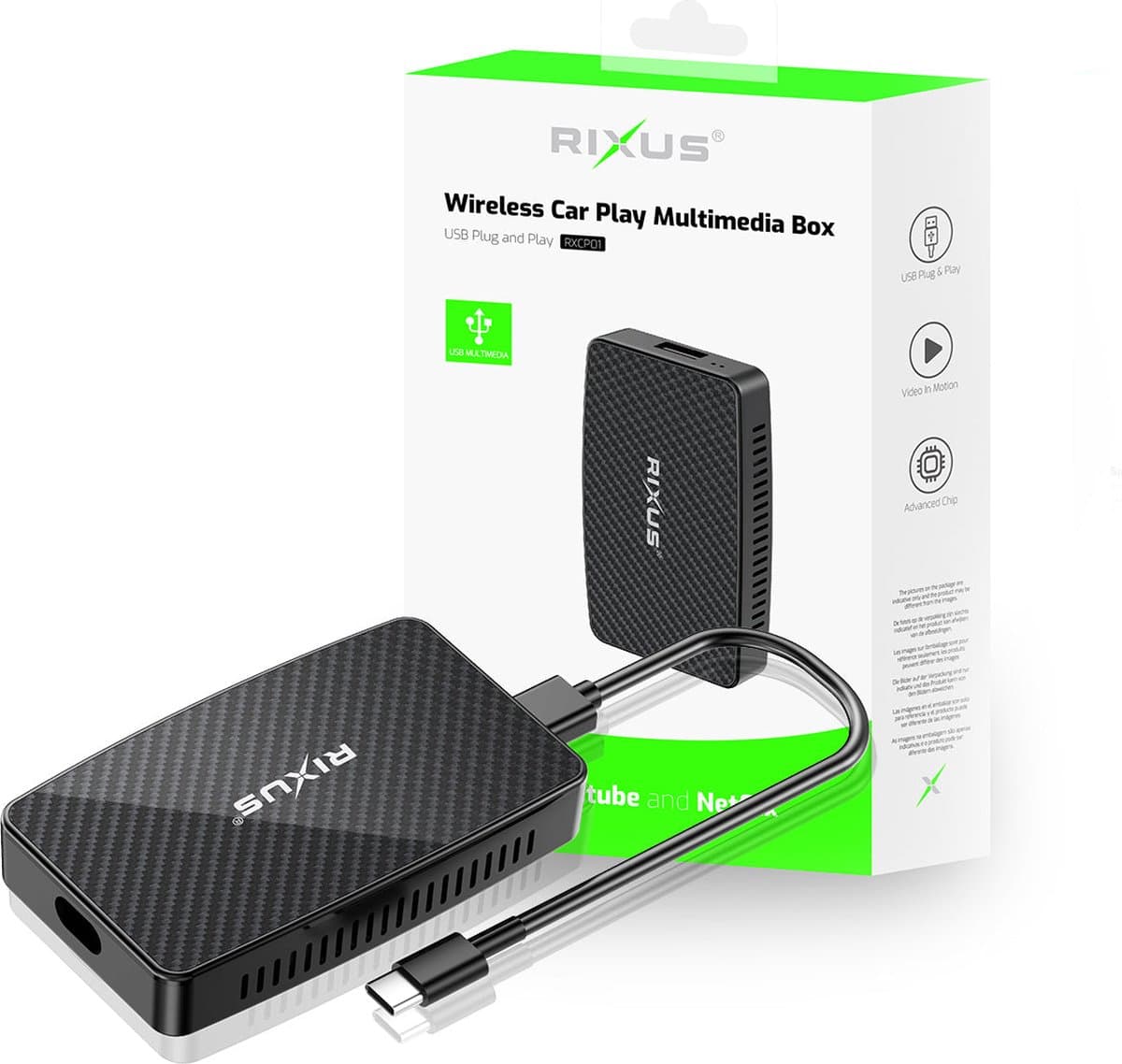 Rixus - Bluetooth-adapter voor Apple CarPlay - Draadloze CarPlay-dongle - Draadloze ontvanger voor Apple CarPlay - Auto CarPlay-dongle - USB-A en USB-C - Compatibel met iPhone