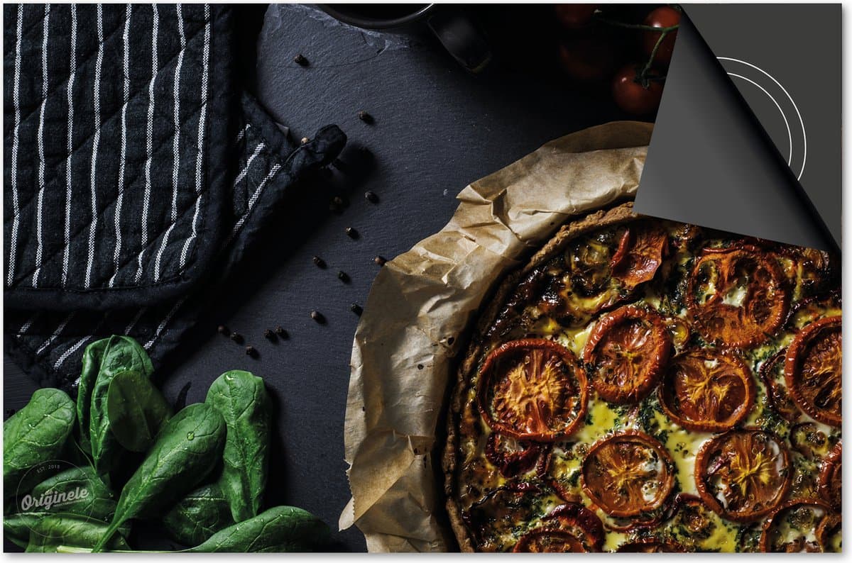 Inductie beschermer 59x52 - afdekplaat inductie mat - Dietrix Kookplaat beschermer - DELUXE - Food - Pizza tomaten
