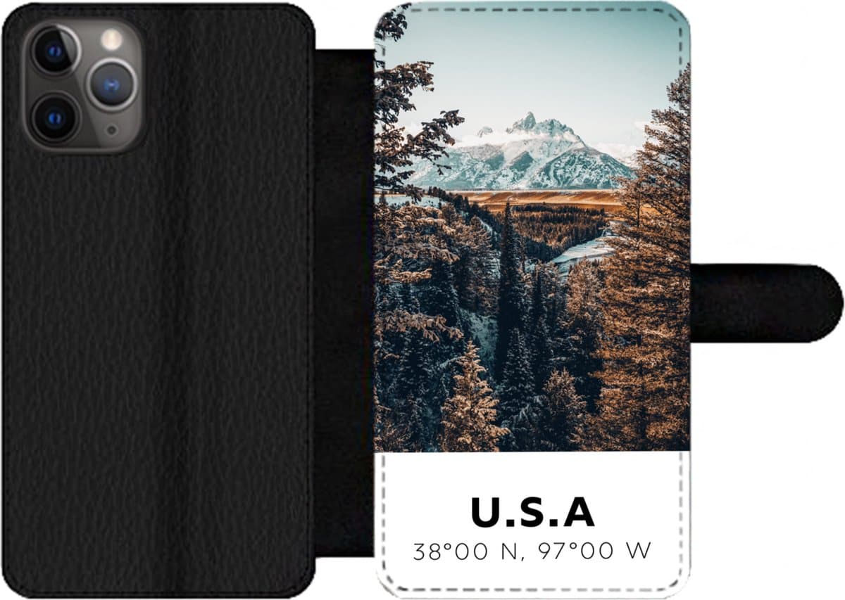 Telefoonhoesje Geschikt voor iPhone 11 Pro Max telefoonhoesje - Amerika - Bergen - Bomen - Met vakjes - Wallet case met magneetsluiting