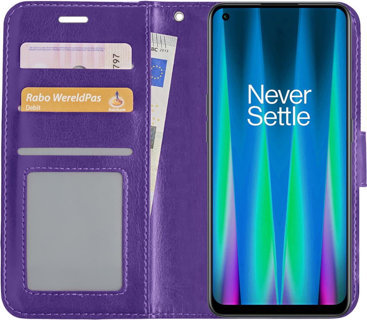 Hoesje - Met Pasjeshouder - Geschikt voor OnePlus Nord CE 2 Lite - Luxe Bookcase Portemonee - Flip Case - Kunstleer Book Case - Flipcase - Book Cover - Walletcase - Portemonneehoes - Paars