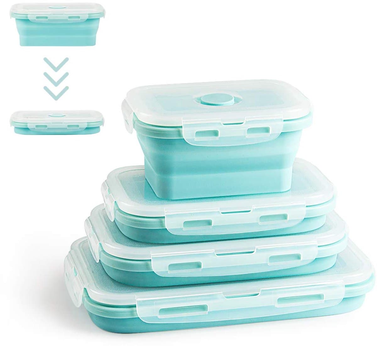 My Ninki ® Compacte Opvouwbare Siliconen Voedselcontainers Set van 4 - Gemakkelijk te Reinigen en Ruimtebesparend