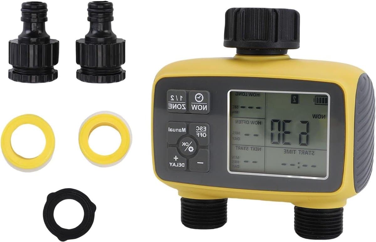 Sprinklertimer - Irrigatiecontroller - Gazon Bewateren - Dubbele Zone - 13x13x7 cm - Zwart
