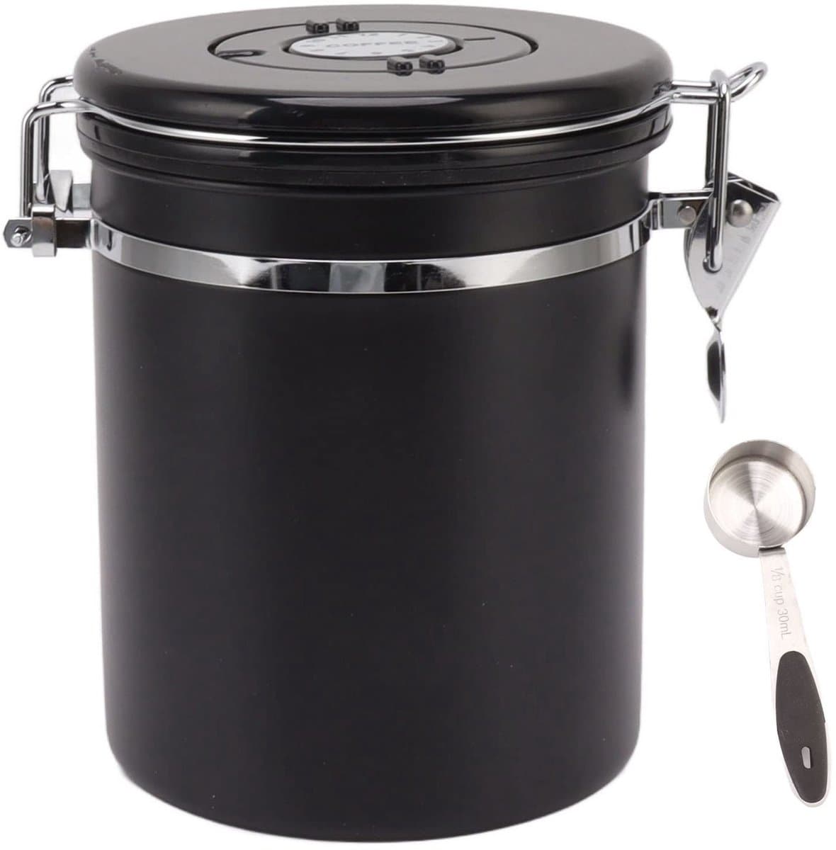 NTH products- Koffiebonenopslagcontainer Luchtdicht - 304 Roestvrij Staal - Datummonitor - Corrosiebestendig - Capaciteit 1,2L - Voorraadpot voor Koffie - Koffiebus