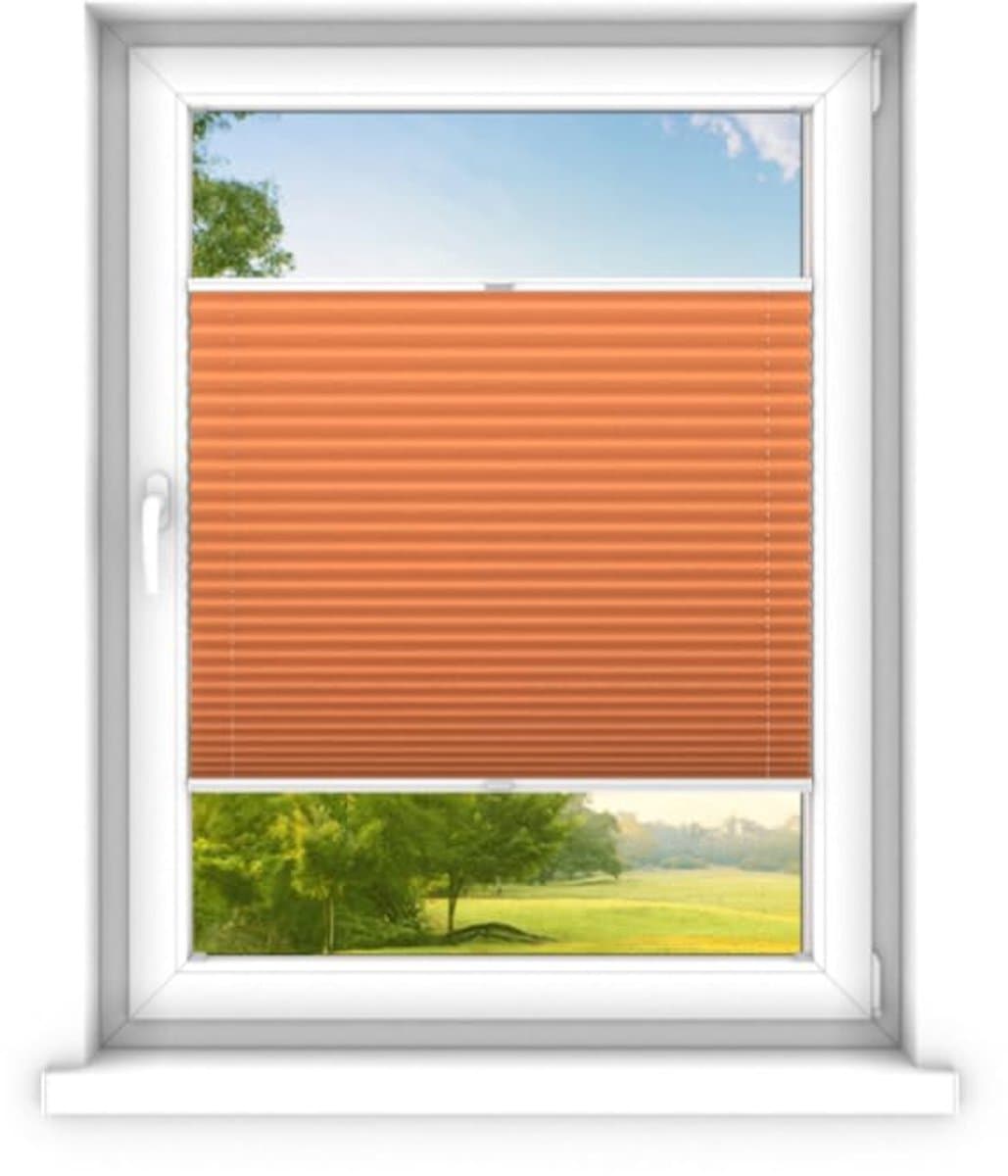 time4blinds - Plisségordijn zonder boren op maat gemaakt - Vouwgordijn - Plisségordijn privacy en zonwering - Eenvoudige installatie - Kant-en-klaar plisségordijn - 110x170 cm - Oranje