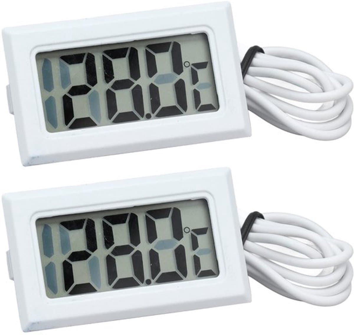 - Digitale Thermometer - Koelkast Thermometer - Groot Scherm - Wit - Onderwaterdetectie - Geschikt voor Algemene Temperatuurmetingen - 2 Stuks