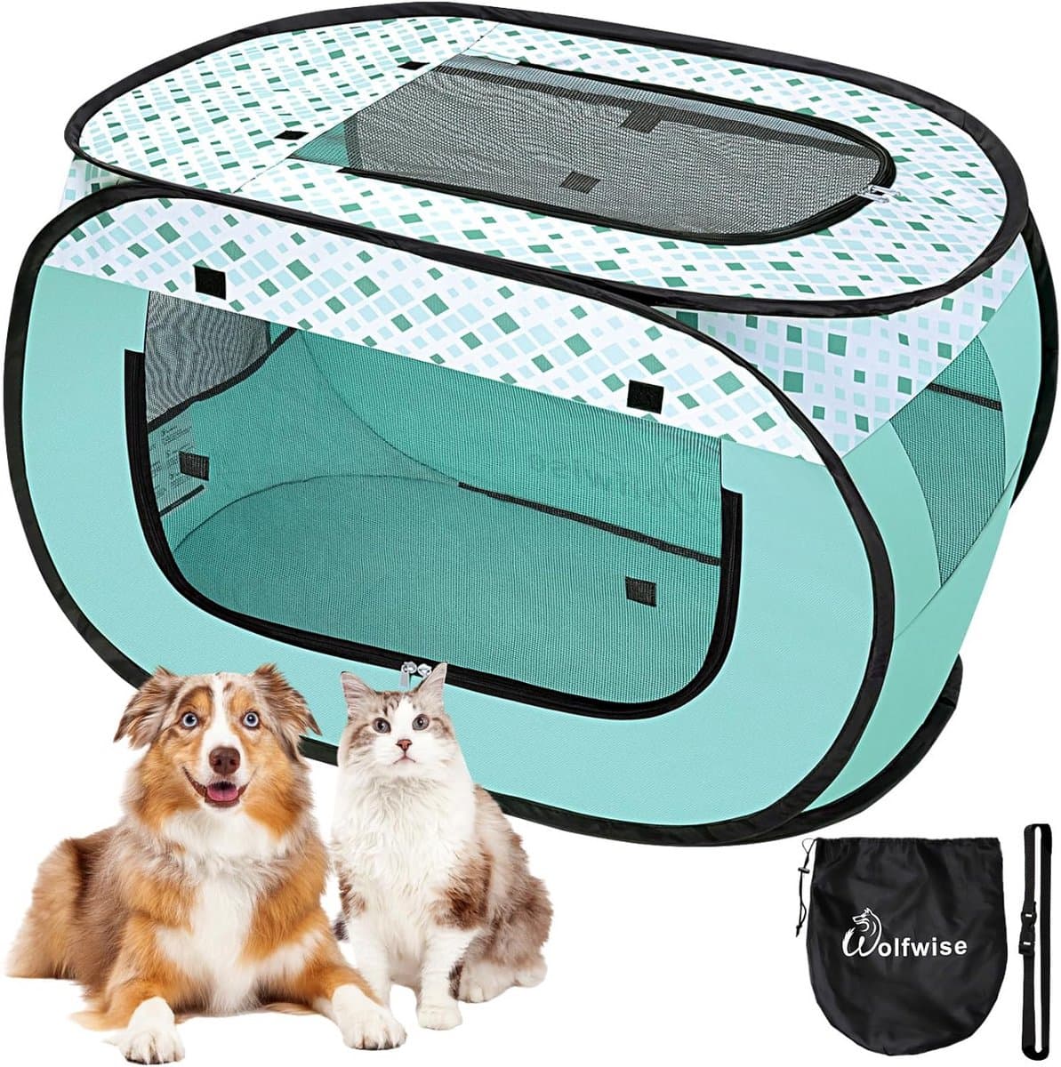 Huisdierbox - Hondenkooi Puppyren - Veilig Vervoer - Opvouwbaar Ontwerp - 80 x 50 x 50 cm - Groen