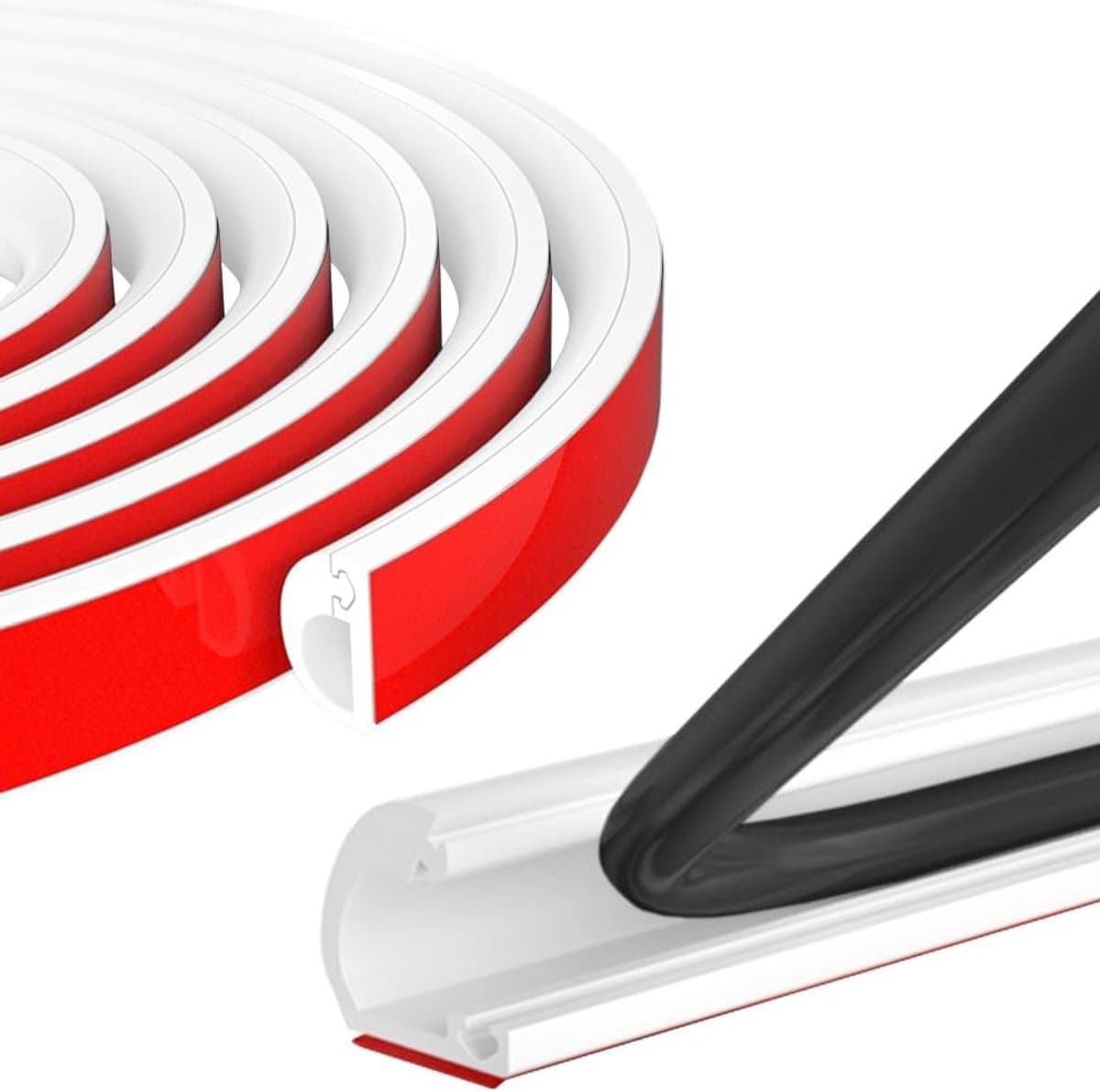Flexibele Kabelgoot, Zelfklevend, 6 m x 14 mm x 10 mm, Zijopening, PVC, Geschikt voor 1 Kabel, Wit, Kabelbeheer, Draadorganizer, Installatiegemak