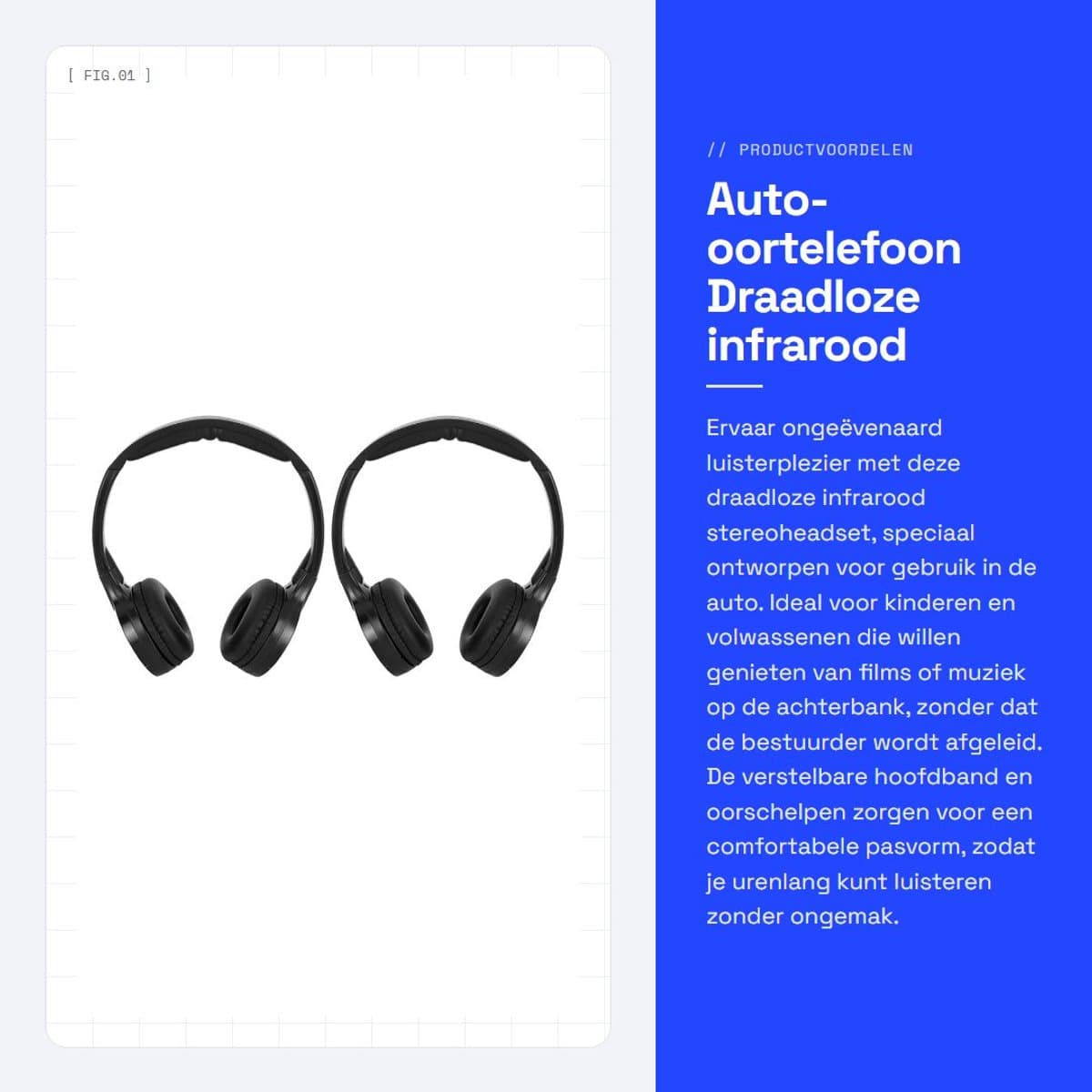 Dailygoods - Auto-oortelefoon - Draadloze infrarood headset - Comfortabele pasvorm - Geschikt voor kinderen - Entertainment in de auto - 2-kanaals ste...