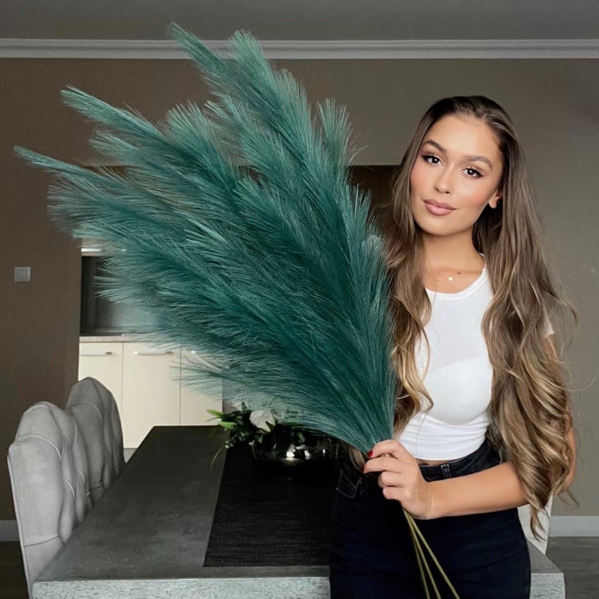 Decoratieve Pluimen - Kunstplant Takken - Woonkamer Aankleden - Extra Grote Stelen - 3 stuks 115cm - Paars Groen