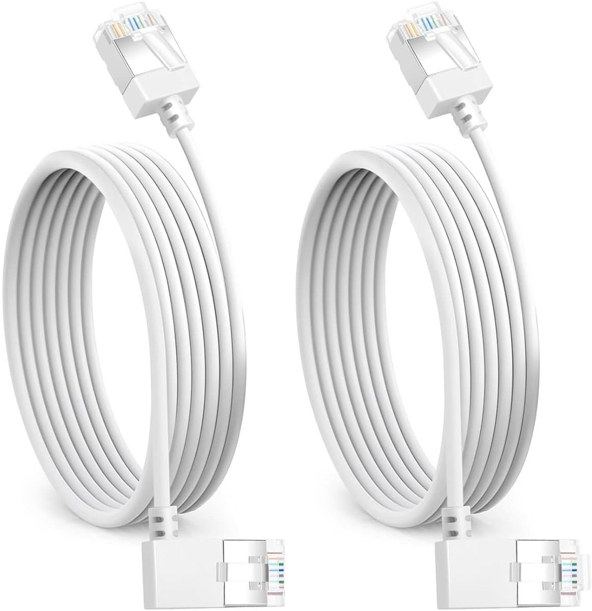 Ethernet Kabel Hoekig - Netwerkkabel Cat6a - Netwerkverbindingen Maken - 90 Graden Links Draaiend - 1 Meter 2 Stuks - Wit