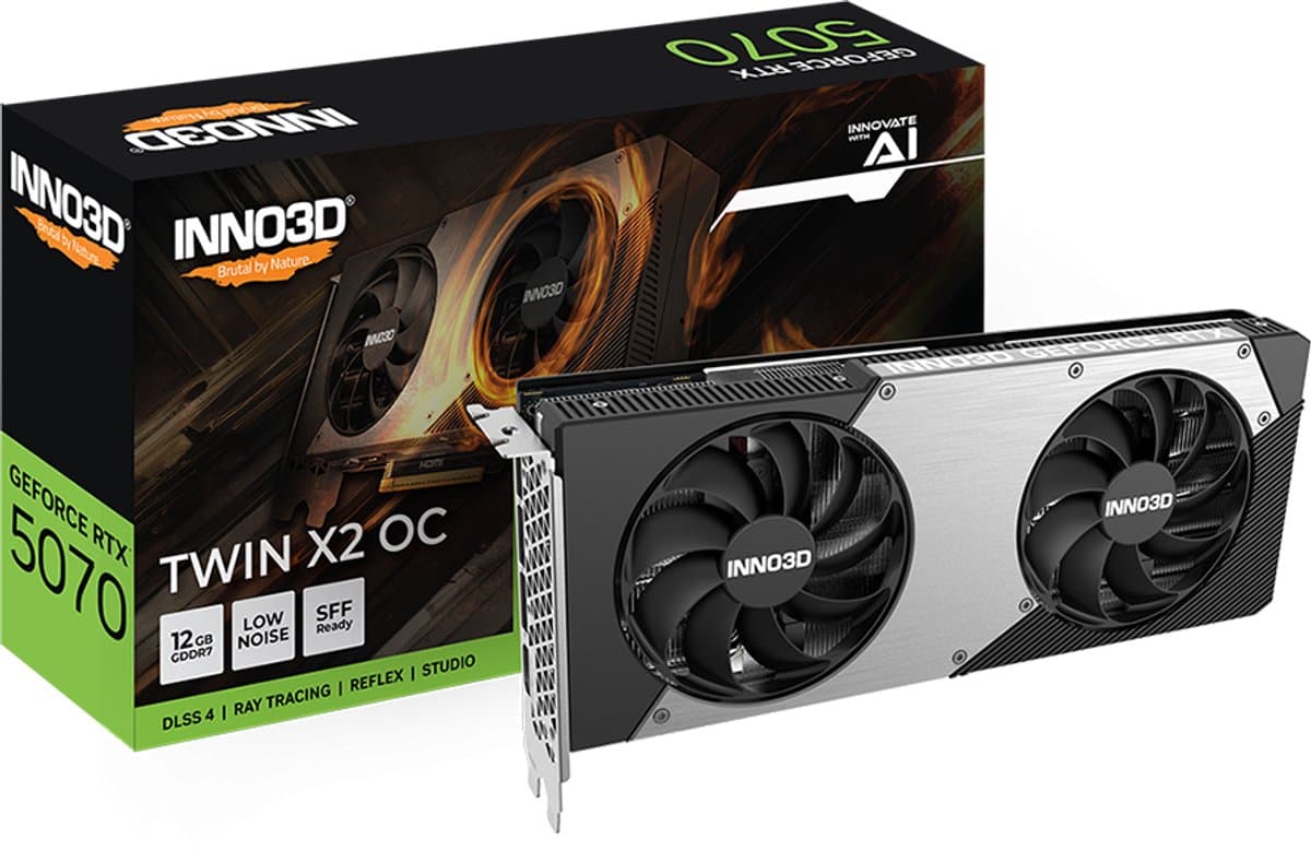 INNO3D NVIDIA GeForce RTX 5070 TWIN X2 OC - Videokaart - 12GB - GDDR7 - PCIe 5.0 - 1x HDMI 2.1 - 3x DisplayPort 2.1
