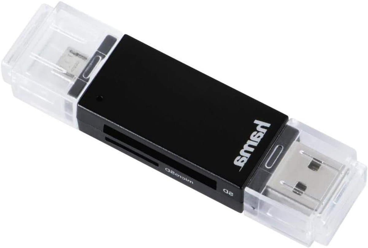 OTG Kaartlezer - Geheugenkaartlezer Adapter - Bestanden Overzetten - USB A en Micro B - Compact - Zwart