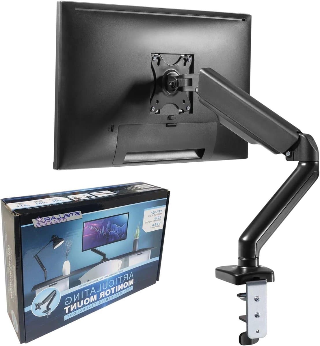 Monitor Arm - Bureau Arm - Ergonomisch Werken - Geïntegreerde USB en Multimedia Poorten - 17-32 inch - Zwart