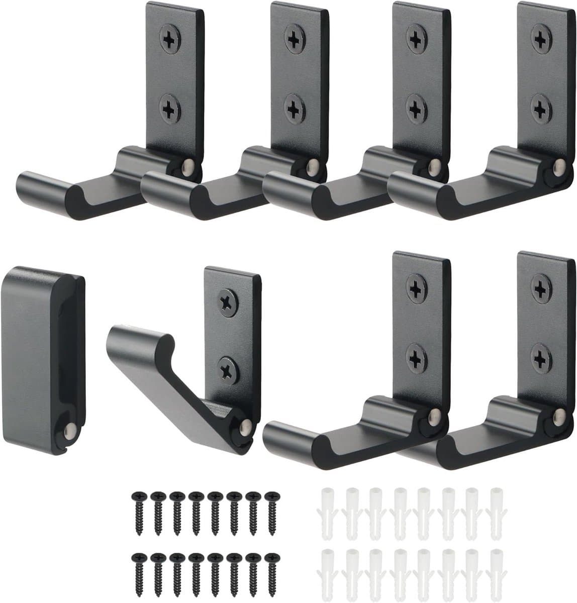 Zware Wandhaken voor het Ophangen van Tassen, Hoeden, Sleutels en Koptelefoons - 8 Stuks Vouwbare Jashaken met Schroeven, Zwart Aluminium Towel Hook voor Keuken en Badkamer