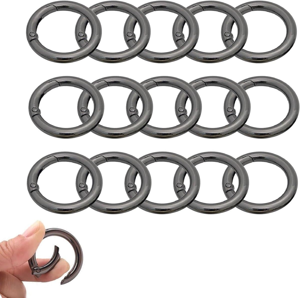 Set van 15 Robuuste 33 mm Carabinerhaken in Zwart - Ideaal voor Sleutelhangers, Tassen en Doe-Het-Zelf Projecten