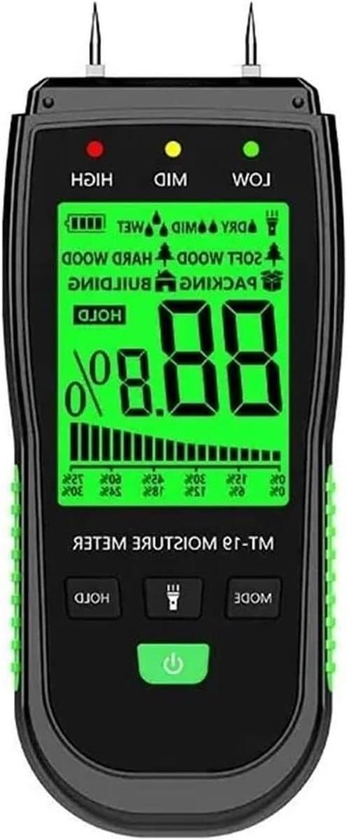 Vochtmeter Hout - Muur Detector - Bouw Inspectie - Digitaal LCD Display - 5-75% Bereik - Grijs
