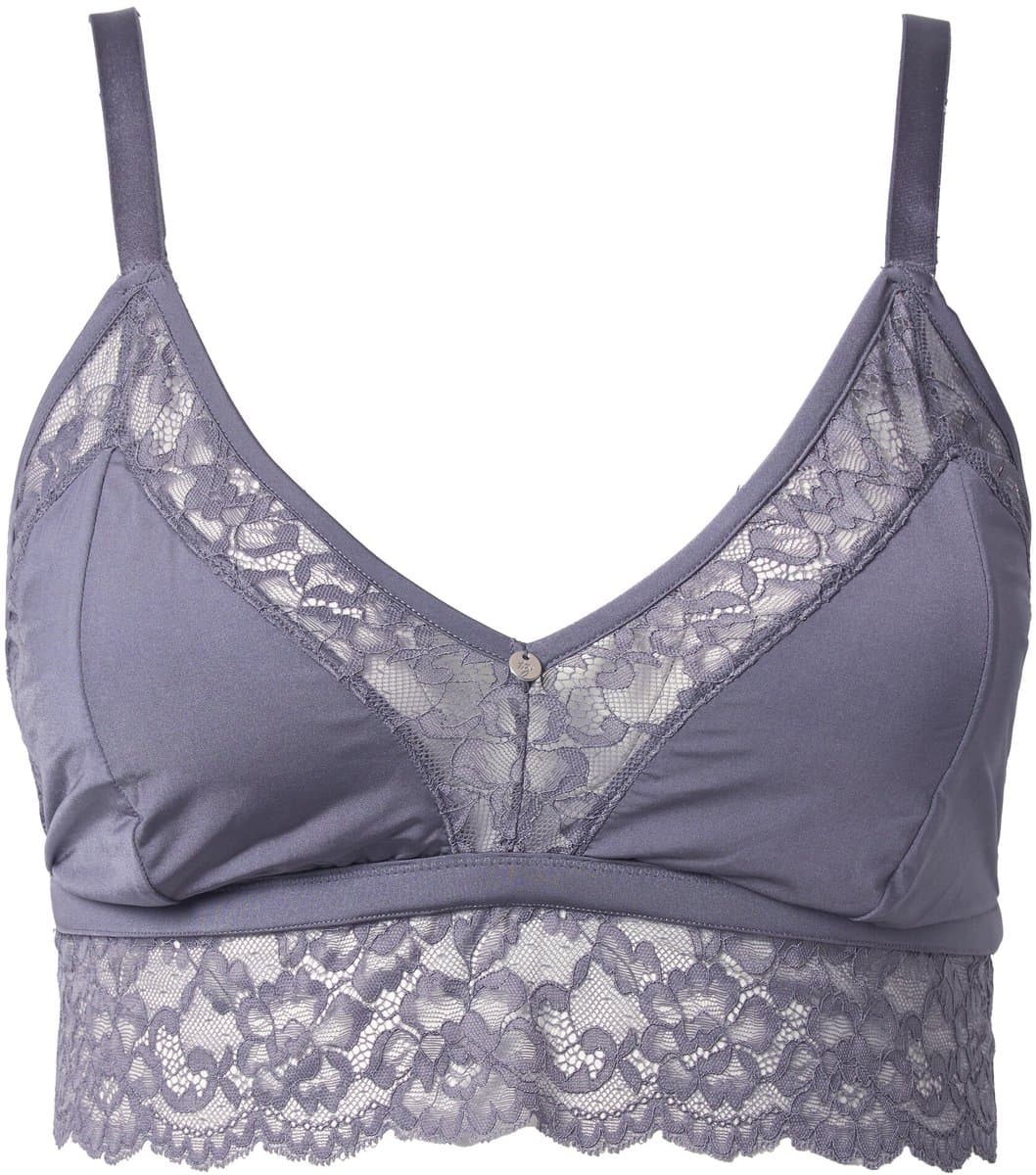 TruYou - Dames - TruYou bralette satijn doorzichtig kant - Donkergrijs - Maat 90B