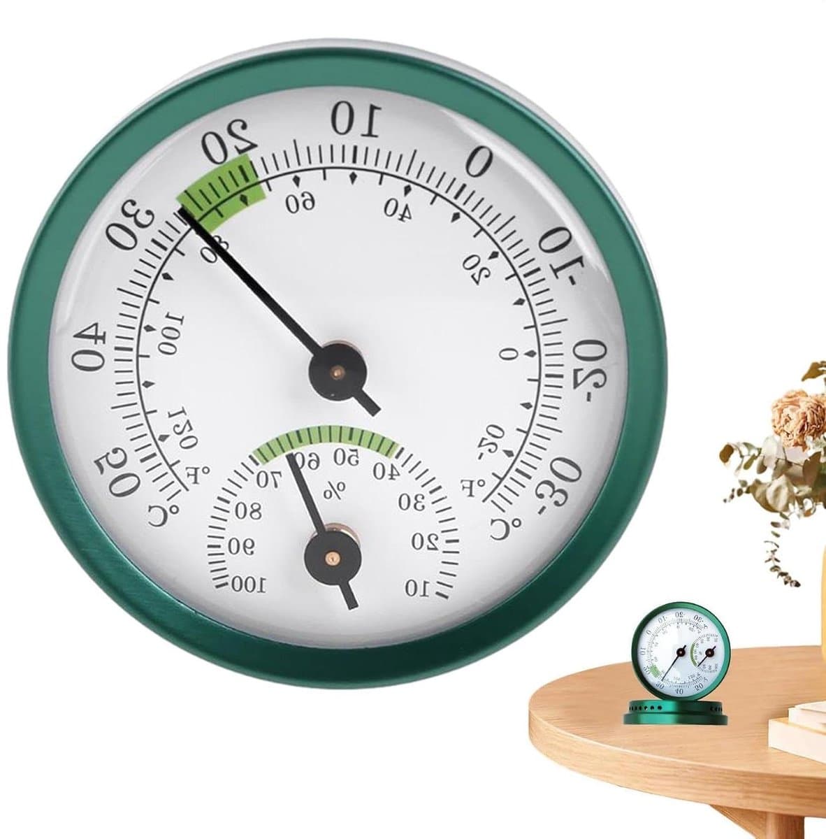 Luchtvochtigheidsmeter - Hygrometer Monitor - Klimaat Bewaken - Mechanisch Geen Batterijen - 85 x 6 x 16 cm - Groen