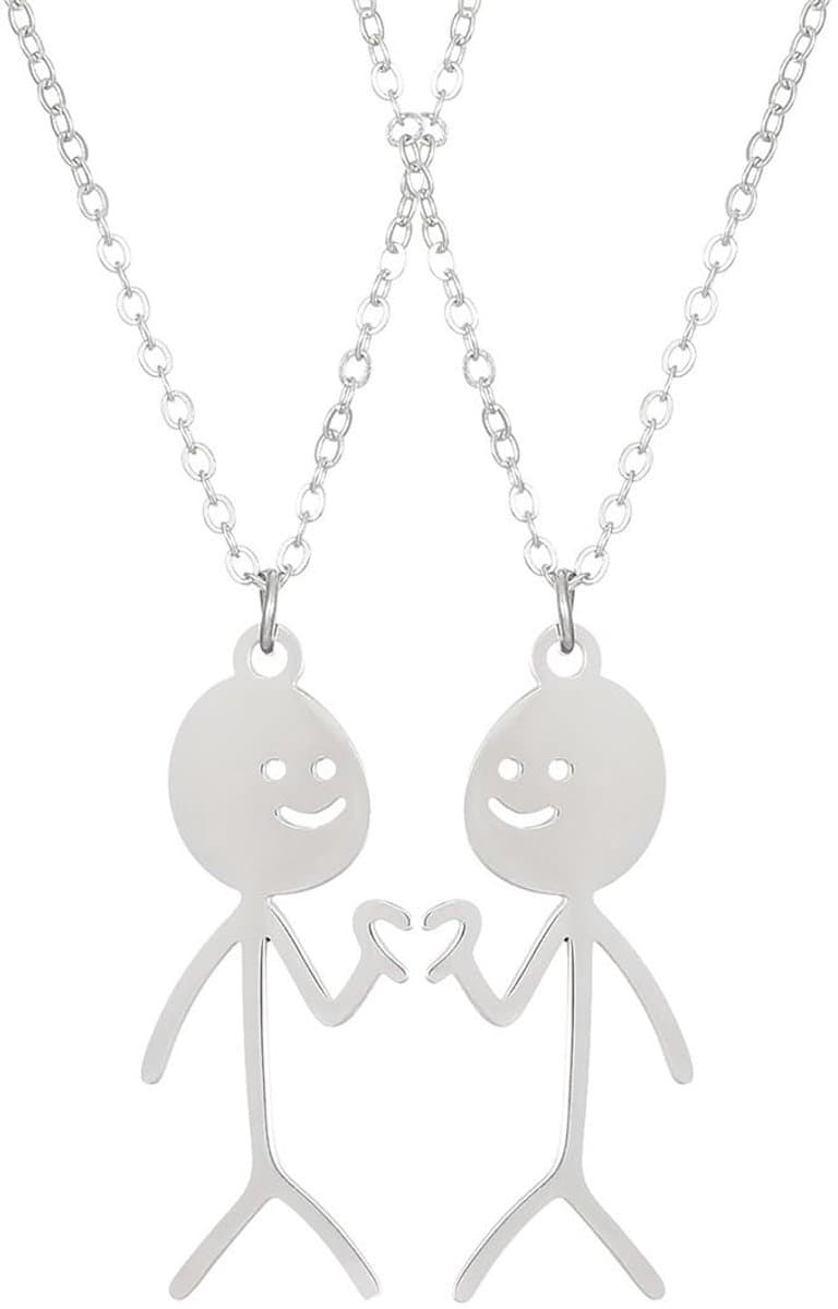 Dailygoods- Vingerketting Glimlachend - Graffiti-halsketting - Roestvrij Staal - Hypoallergeen - 2 Stuks - Comfortabel en Duurzaam