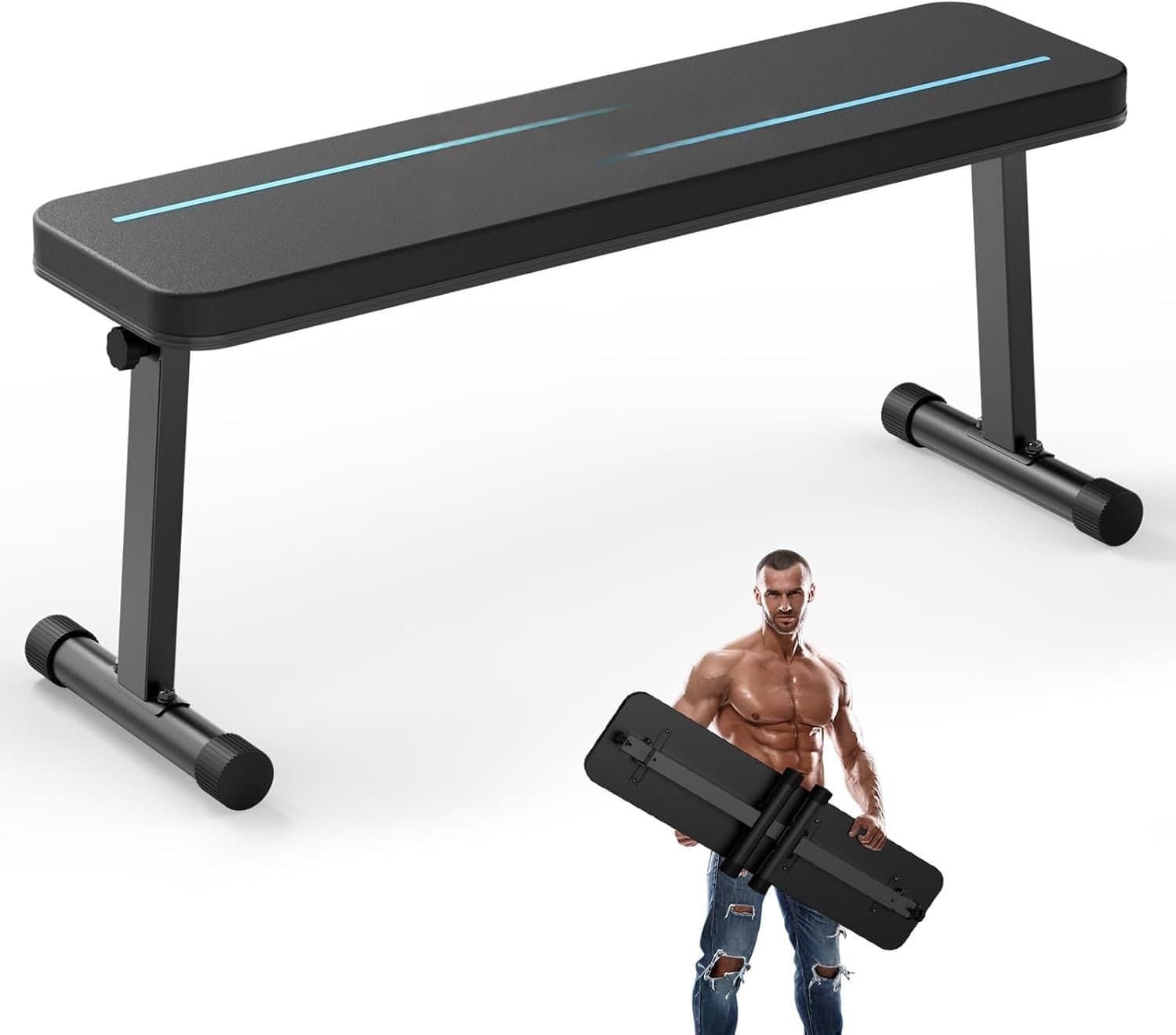 QEVA Fitness Bench - Trainingsbank - Gewichtenbank - Zwart - 105cm x 32cm x 46cm