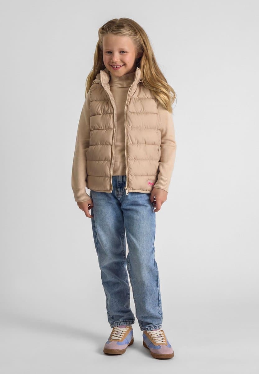 Minoti gewatteerde bodywarmer meisjes met capuchon - beige
