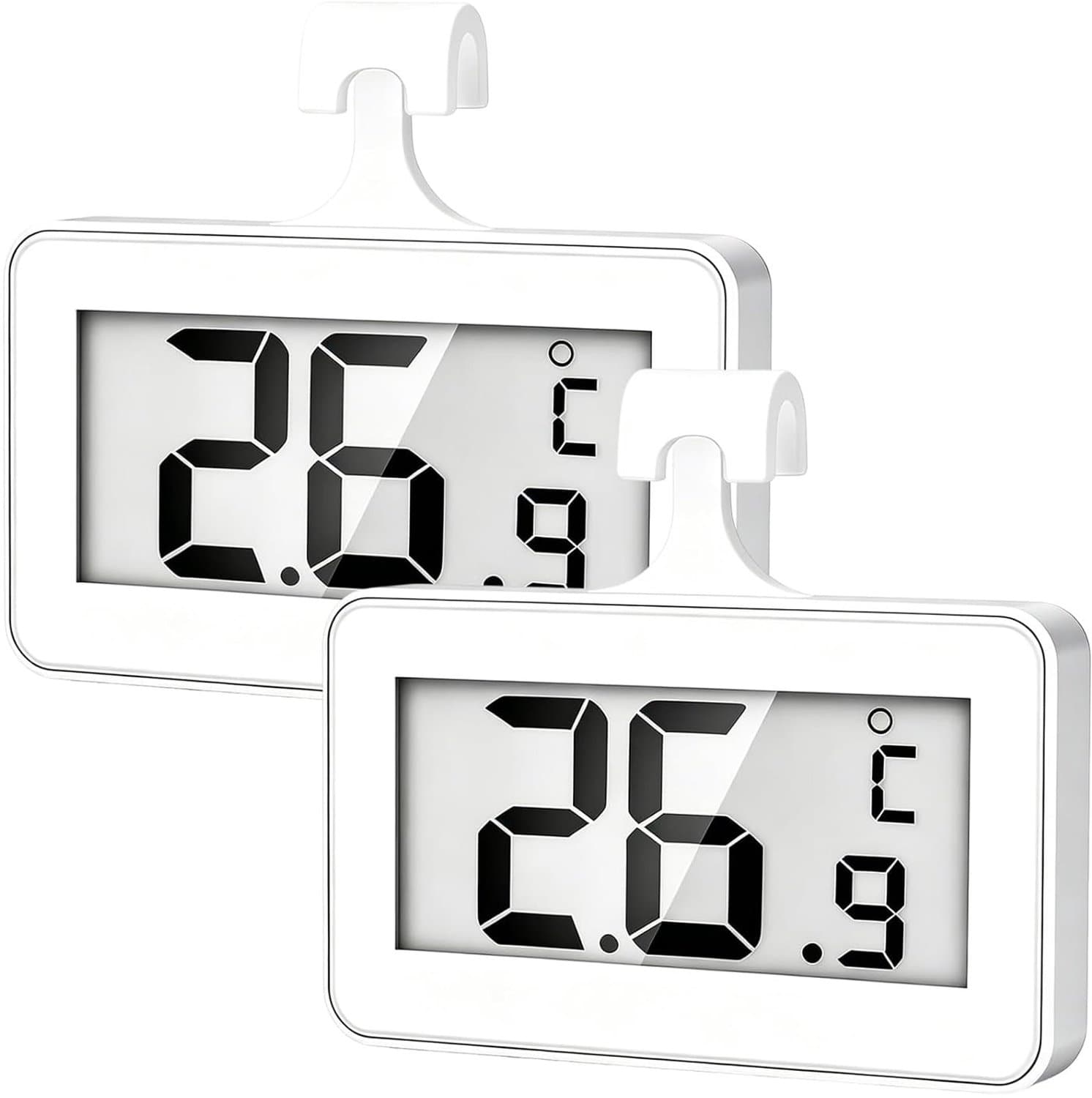 Digitale koelkastthermometer met gemakkelijk afleesbaar LCD-scherm, vochtbestendig en geschikt voor binnen en buiten, set van 2 voor nauwkeurige temperatuurcontrole