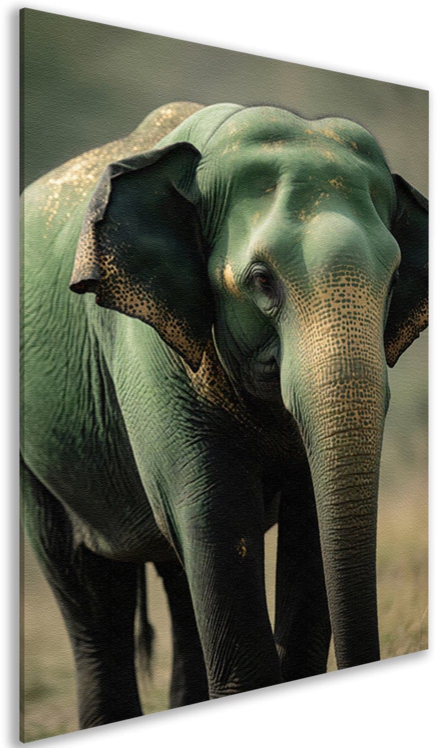 Canvas schilderij - Stoer - Dieren - Olifant aan muur - Groen - Olifant - 60x90 cm