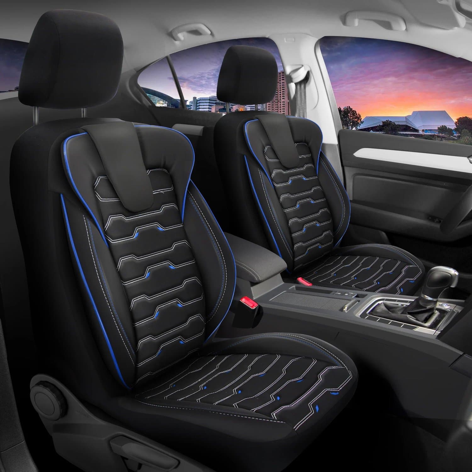 Stoelhoezen Fiat Croma 2005-2011 – Sport Zwart/Blauw – Jacquardstof – autostoelhoezen – eenvoudig te monteren