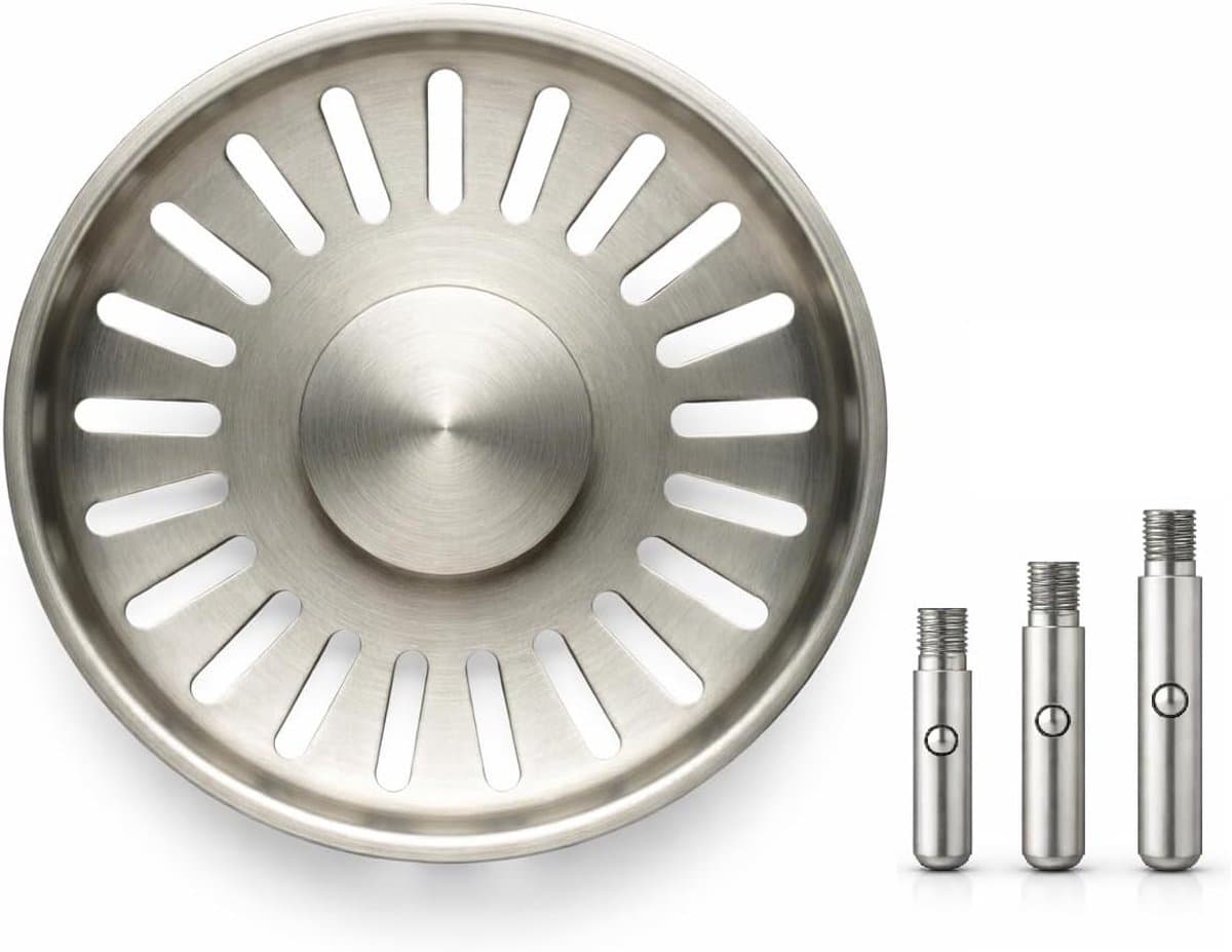 Gootsteenzeef 84mm – RVS 304 Korfplug/Afvoerzeef – Geborsteld – Inclusief 3 Verwisselbare Pinnen - Zilver