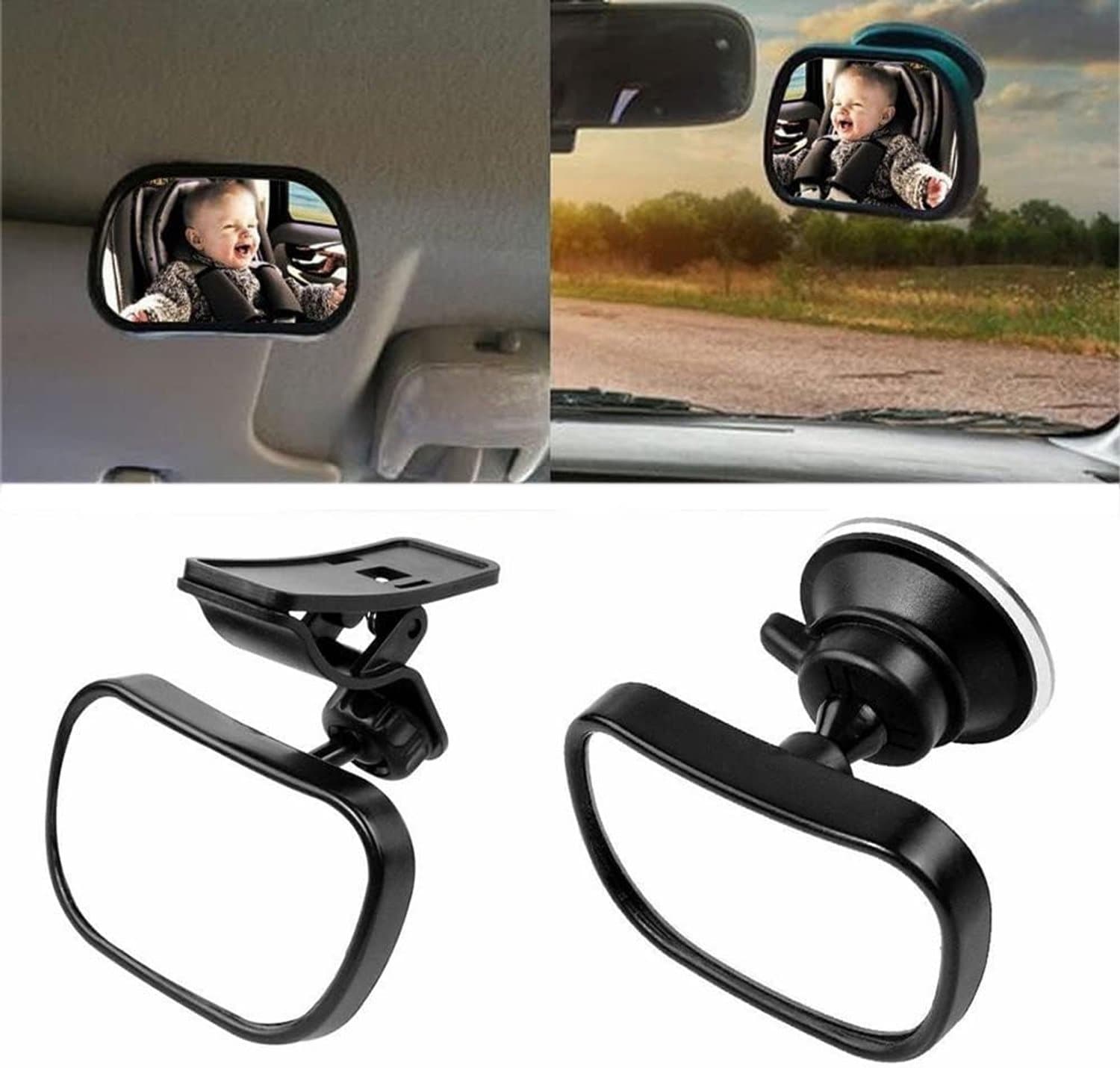 1 stuks-Babyautospiegel - observatiespiegel voor kinderzitje - extra achteruitkijkspiegel - dodehoekspiegel - met zuignap en clip - zwart - 85×50mm - geschikt voor alle automodellen